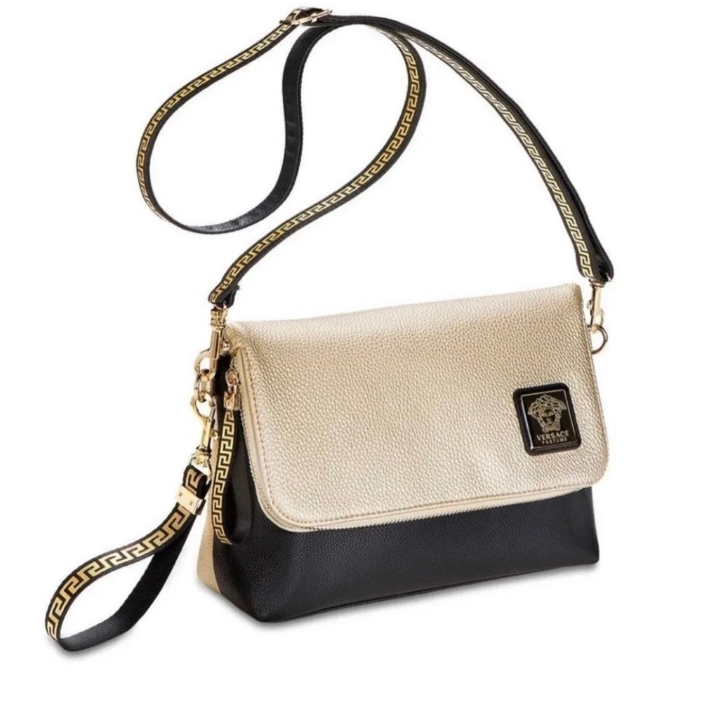 Versace purse crossbody Black and Gold Versace Crossbody Bag 2-1 Clutch Purse